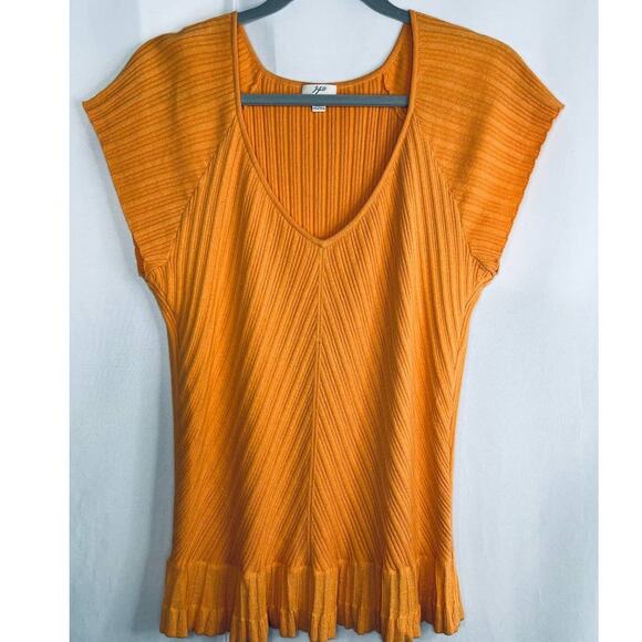 J. Jill Orange Ribbed Ruffle Edge Tee Top Blouse Large - Picture 10 of 16